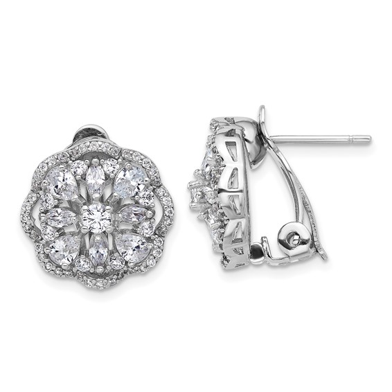 Cheryl M Sterling Silver Rhodium-plated Brilliant-cut and Marquise-cut CZ Flower Post Omega Earrings