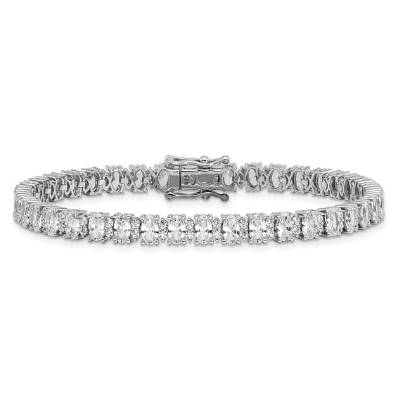 Cheryl M Sterling Silver Rhodium-plated Fancy Oval CZ Bracelet