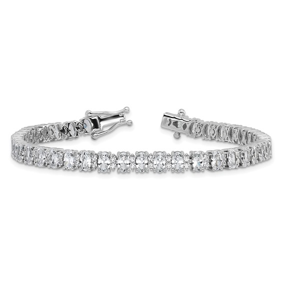 Cheryl M Sterling Silver Rhodium-plated Fancy Oval CZ Bracelet