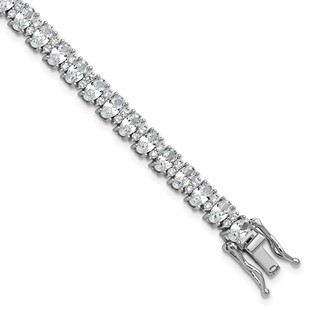 Cheryl M Sterling Silver Rhodium-plated Fancy Oval CZ Bracelet