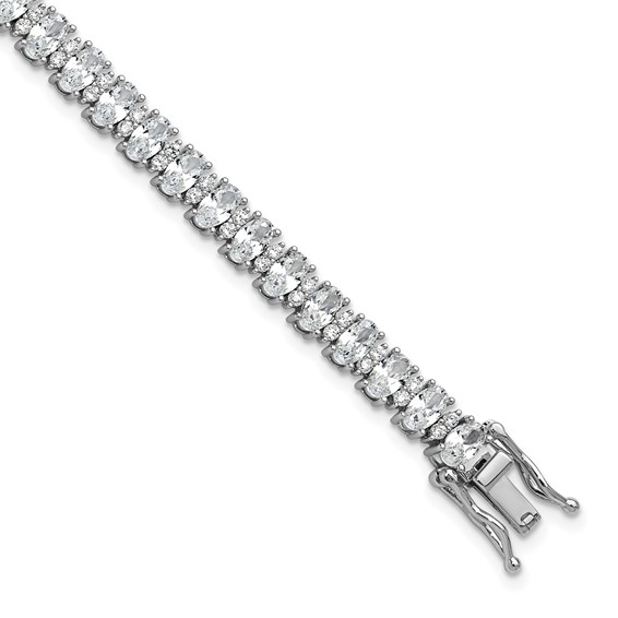 Cheryl M Sterling Silver Rhodium-plated Fancy Oval CZ Bracelet