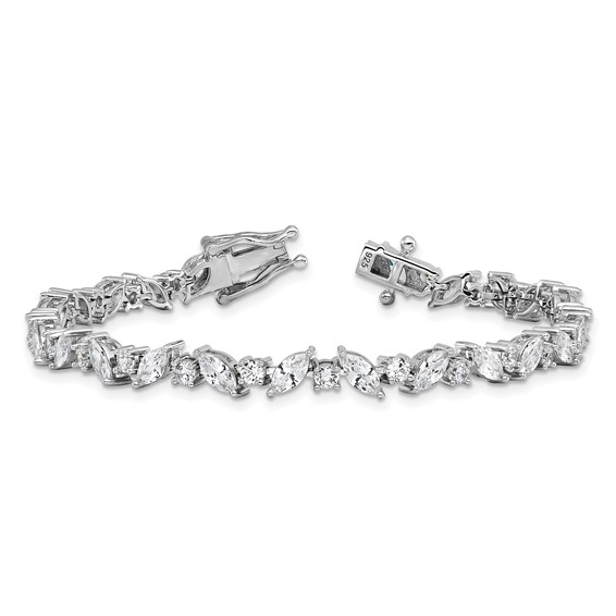 Cheryl M Sterling Silver Rhodium-plated Polished Fancy Marquise CZ Bracelet