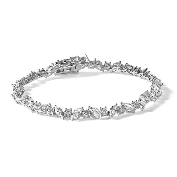 Cheryl M Sterling Silver Rhodium-plated Polished Fancy Marquise CZ Bracelet