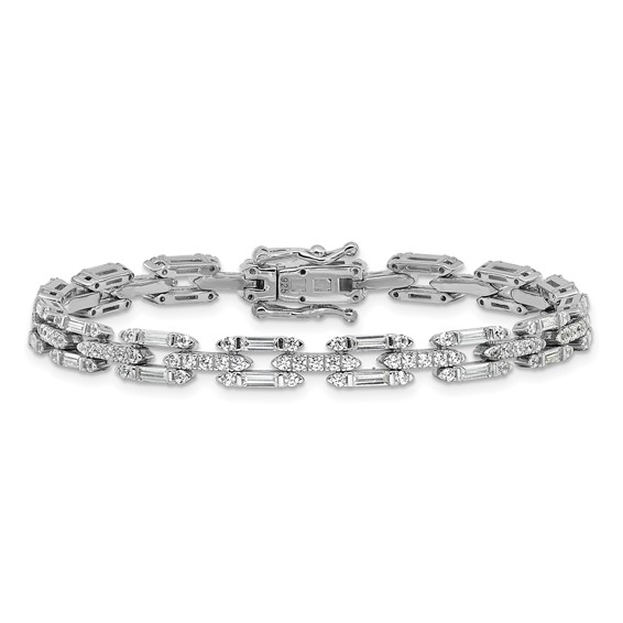Cheryl M Sterling Silver Rhodium-plated Polished Fancy CZ Link Bracelet
