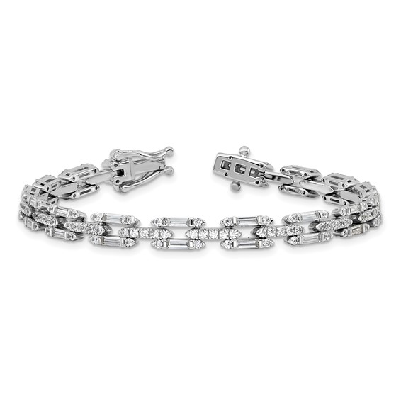 Cheryl M Sterling Silver Rhodium-plated Polished Fancy CZ Link Bracelet