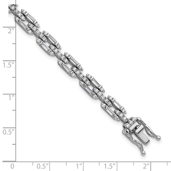 Cheryl M Sterling Silver Rhodium-plated Polished Fancy CZ Link Bracelet