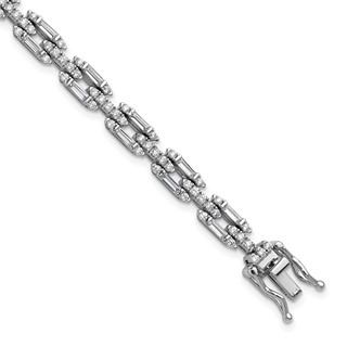 Cheryl M Sterling Silver Rhodium-plated Polished Fancy CZ Link Bracelet