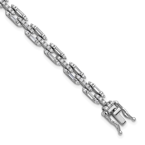 Cheryl M Sterling Silver Rhodium-plated Polished Fancy CZ Link Bracelet
