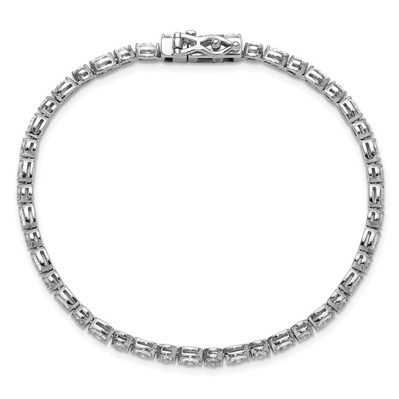 Cheryl M Sterling Silver Rhodium-plated Polished Fancy Round and Oval CZ Tennis Bracelet