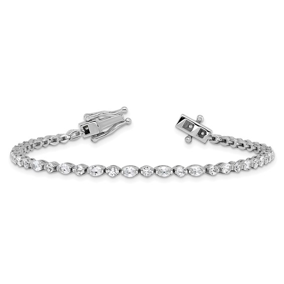 Cheryl M Sterling Silver Rhodium-plated Polished Fancy Round and Oval CZ Tennis Bracelet