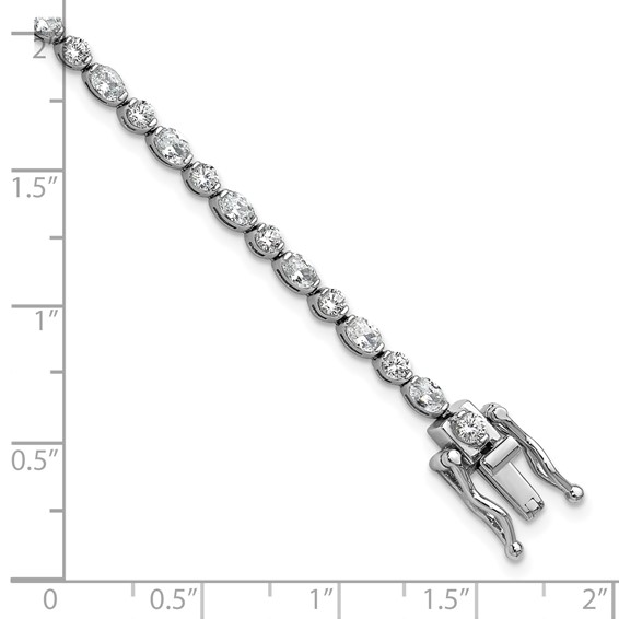 Cheryl M Sterling Silver Rhodium-plated Polished Fancy Round and Oval CZ Tennis Bracelet