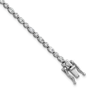 Cheryl M Sterling Silver Rhodium-plated Polished Fancy Round and Oval CZ Tennis Bracelet
