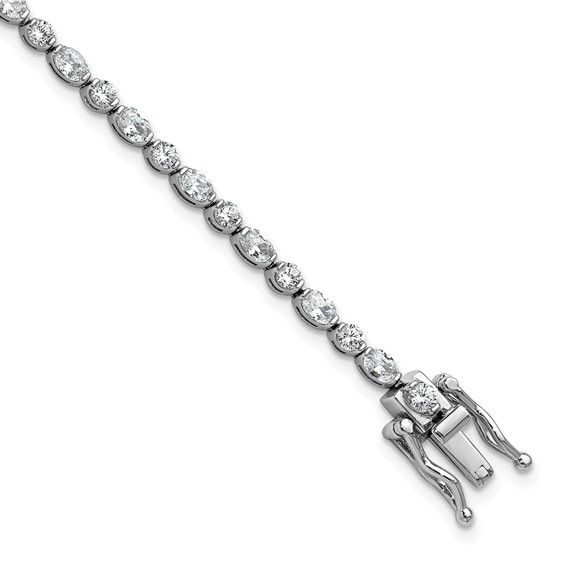 Cheryl M Sterling Silver Rhodium-plated Polished Fancy Round and Oval CZ Tennis Bracelet