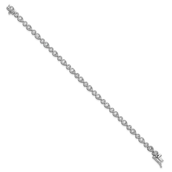 Cheryl M Sterling Silver Rhodium-plated Polished Bezel Set Round and Pear CZ Bracelet