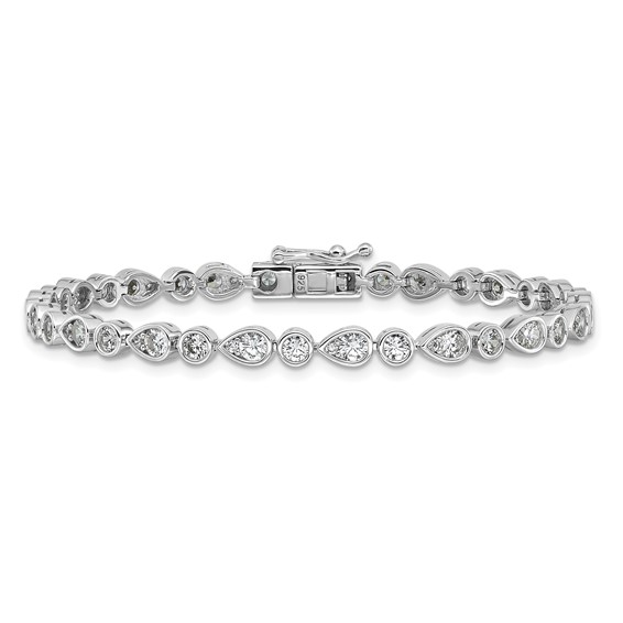 Cheryl M Sterling Silver Rhodium-plated Polished Bezel Set Round and Pear CZ Bracelet