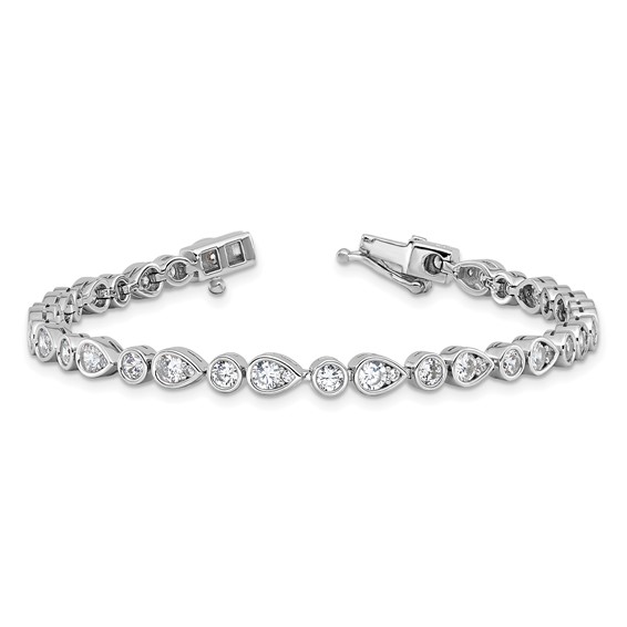 Cheryl M Sterling Silver Rhodium-plated Polished Bezel Set Round and Pear CZ Bracelet