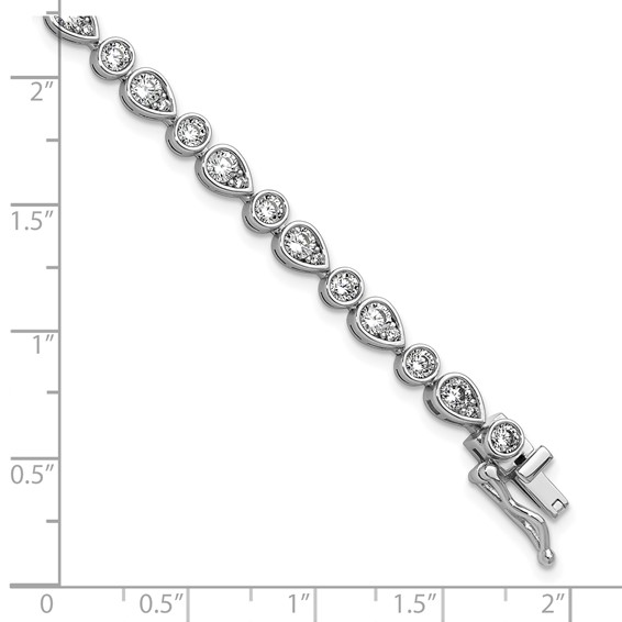 Cheryl M Sterling Silver Rhodium-plated Polished Bezel Set Round and Pear CZ Bracelet