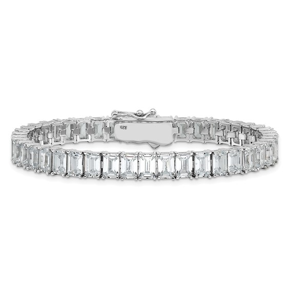 Cheryl M Sterling Silver Rhodium-plated Polished Emerald-cut CZ Tennis Bracelet