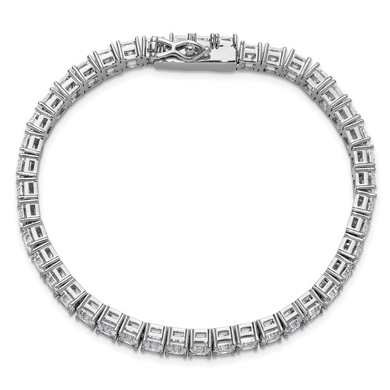 Cheryl M Sterling Silver Rhodium-plated Polished Emerald-cut CZ Tennis Bracelet