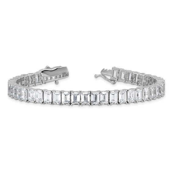 Cheryl M Sterling Silver Rhodium-plated Polished Emerald-cut CZ Tennis Bracelet