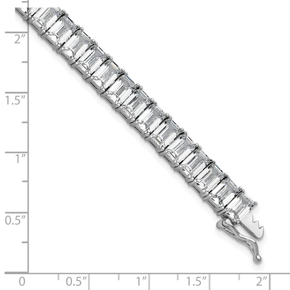 Cheryl M Sterling Silver Rhodium-plated Polished Emerald-cut CZ Tennis Bracelet