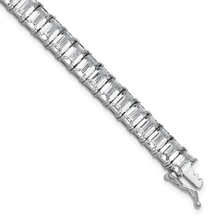 Cheryl M Sterling Silver Rhodium-plated Polished Emerald-cut CZ Tennis Bracelet