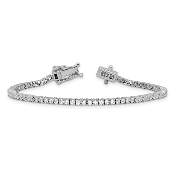 Cheryl M Sterling Silver Rhodium-plated Polished CZ with Safety Clasp Tennis Bracelet