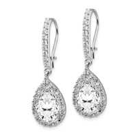 Cheryl M Sterling Silver Rhodium-plated Checkerboard-cut Pear Shaped and Brilliant-cut CZ Halo Kidney Wire Dangle Earrings view 2