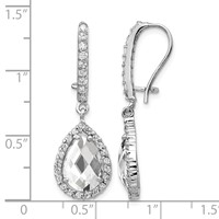Cheryl M Sterling Silver Rhodium-plated Checkerboard-cut Pear Shaped and Brilliant-cut CZ Halo Kidney Wire Dangle Earrings view 4