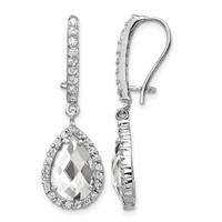 Cheryl M Sterling Silver Rhodium-plated Checkerboard-cut Pear Shaped and Brilliant-cut CZ Halo Kidney Wire Dangle Earrings view 1