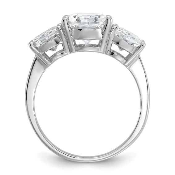 Cheryl M Sterling Silver Rhodium-plated Polished Oval CZ 3-Stone Ring