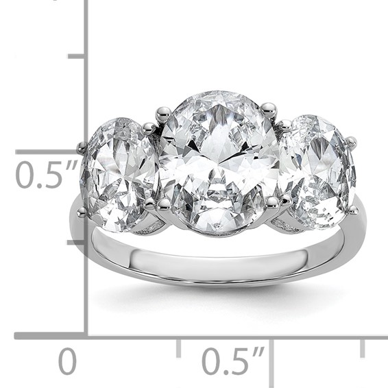 Cheryl M Sterling Silver Rhodium-plated Polished Oval CZ 3-Stone Ring