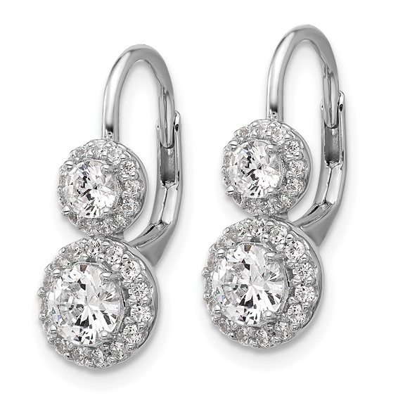 Cheryl M Sterling Silver Rhodium-plated Polished Double Round CZ Halo Leverback Earrings