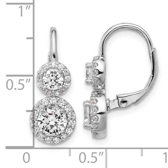 Cheryl M Sterling Silver Rhodium-plated Polished Double Round CZ Halo Leverback Earrings