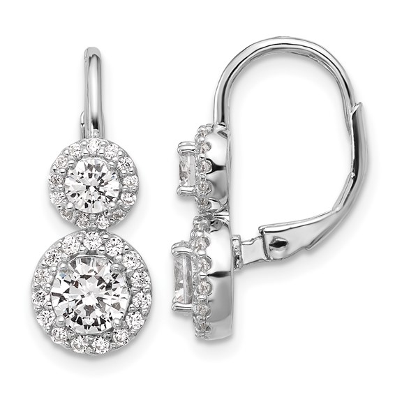 Cheryl M Sterling Silver Rhodium-plated Polished Double Round CZ Halo Leverback Earrings