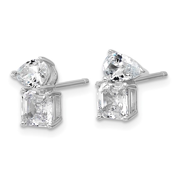 Cheryl M Sterling Silver Rhodium-plated Polished Pear and Square CZ Post Earrings