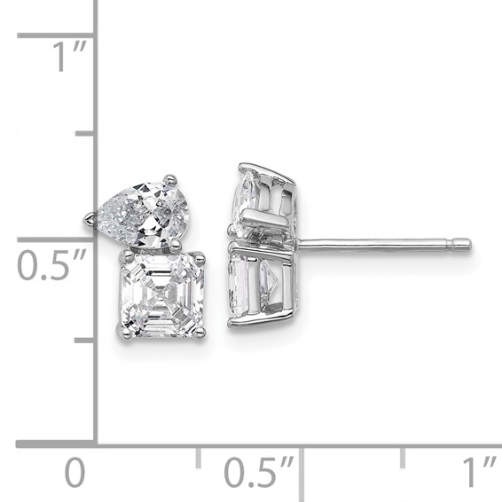 Cheryl M Sterling Silver Rhodium-plated Polished Pear and Square CZ Post Earrings