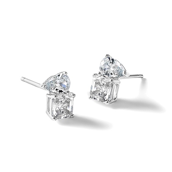 Cheryl M Sterling Silver Rhodium-plated Polished Pear and Square CZ Post Earrings
