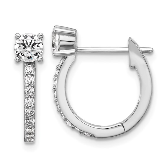 Cheryl M Sterling Silver Rhodium-plated Polished CZ Hinged Round Hoop Earrings