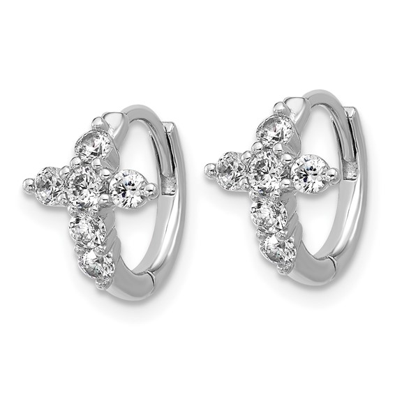Cheryl M Sterling Silver Rhodium-plated Polished CZ Cross Hinged Round Hoop Earrings
