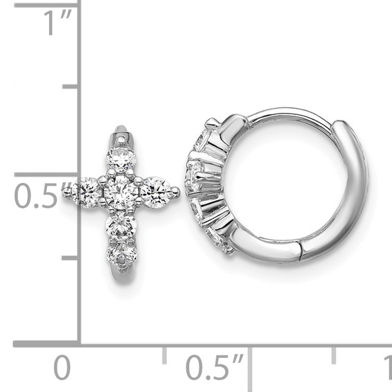 Cheryl M Sterling Silver Rhodium-plated Polished CZ Cross Hinged Round Hoop Earrings
