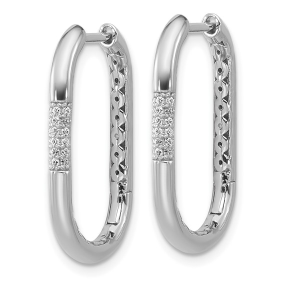 Cheryl M Sterling Silver Rhodium-plated Polished CZ Oval Hinged Hoop Earrings