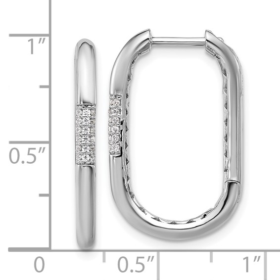 Cheryl M Sterling Silver Rhodium-plated Polished CZ Oval Hinged Hoop Earrings