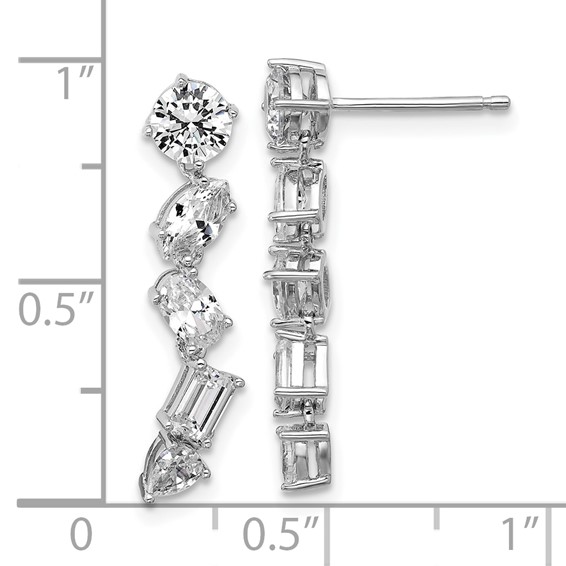 Cheryl M Sterling Silver Rhodium-plated Polished Fancy Multi-cut CZ Post Dangle Earrings