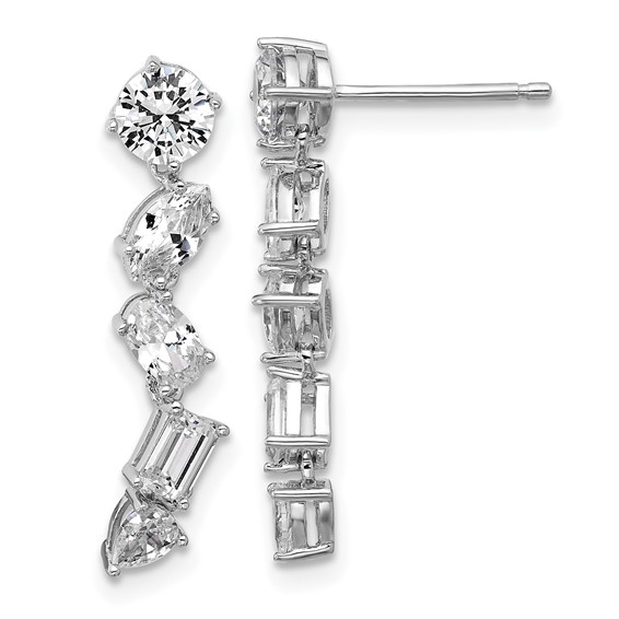 Cheryl M Sterling Silver Rhodium-plated Polished Fancy Multi-cut CZ Post Dangle Earrings