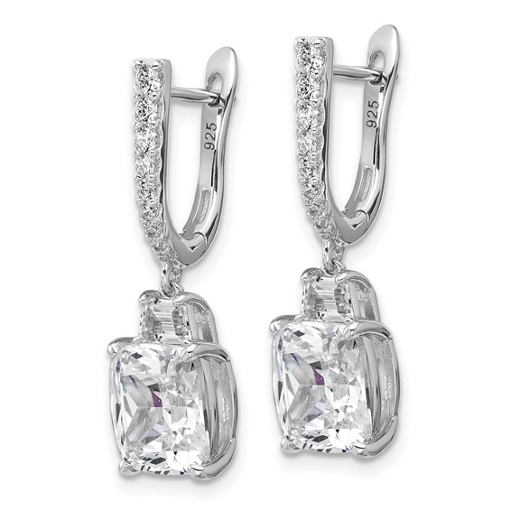 Cheryl M Sterling Silver Rhodium-plated Polished Fancy Cushion-cut CZ Hinged Post Dangle Earrings