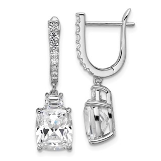 Cheryl M Sterling Silver Rhodium-plated Polished Fancy Cushion-cut CZ Hinged Post Dangle Earrings