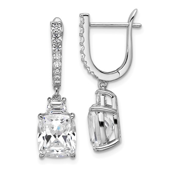 Cheryl M Sterling Silver Rhodium-plated Polished Fancy Cushion-cut CZ Hinged Post Dangle Earrings