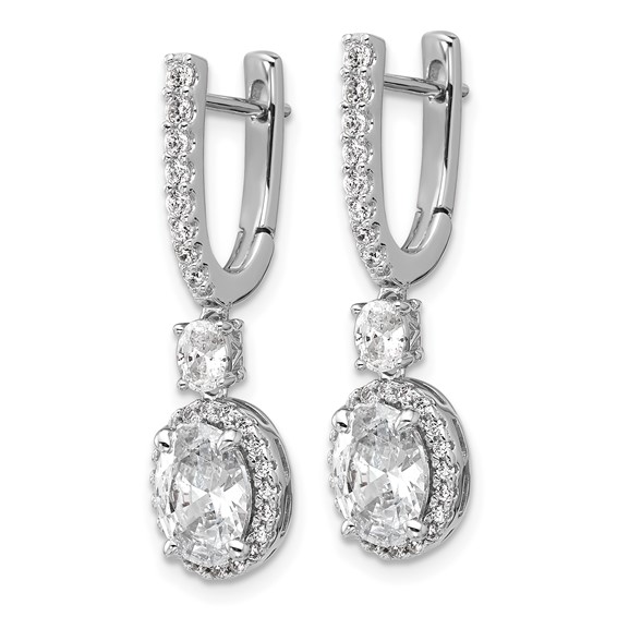 Cheryl M Sterling Silver Rhodium-plated Polished Fancy Oval CZ Halo Hinged Post Dangle Earrings