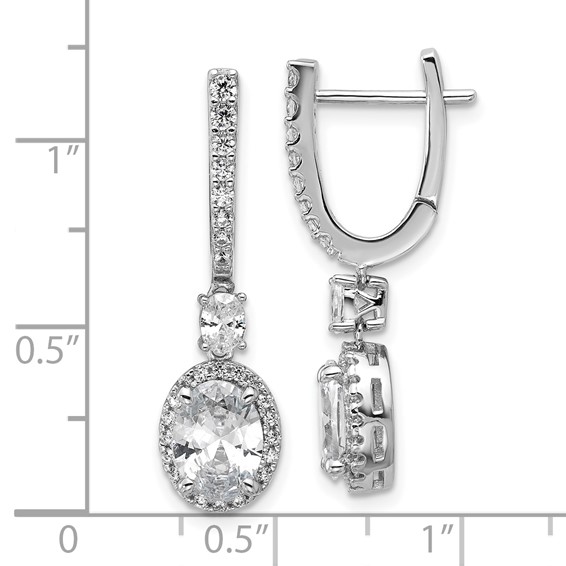 Cheryl M Sterling Silver Rhodium-plated Polished Fancy Oval CZ Halo Hinged Post Dangle Earrings